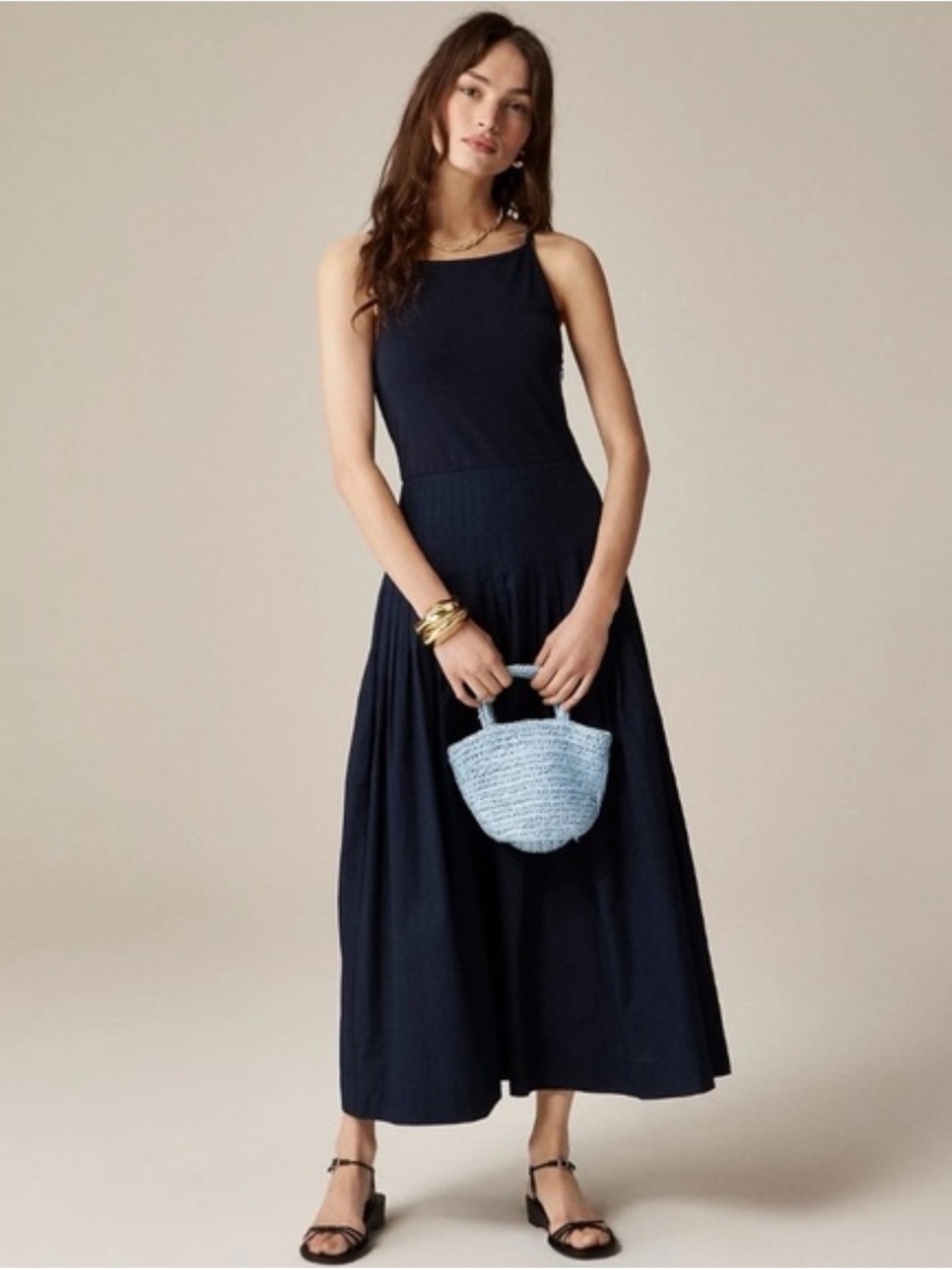 J. Crew Navy Sleeveless Maxi Dress with A-Line Skirt